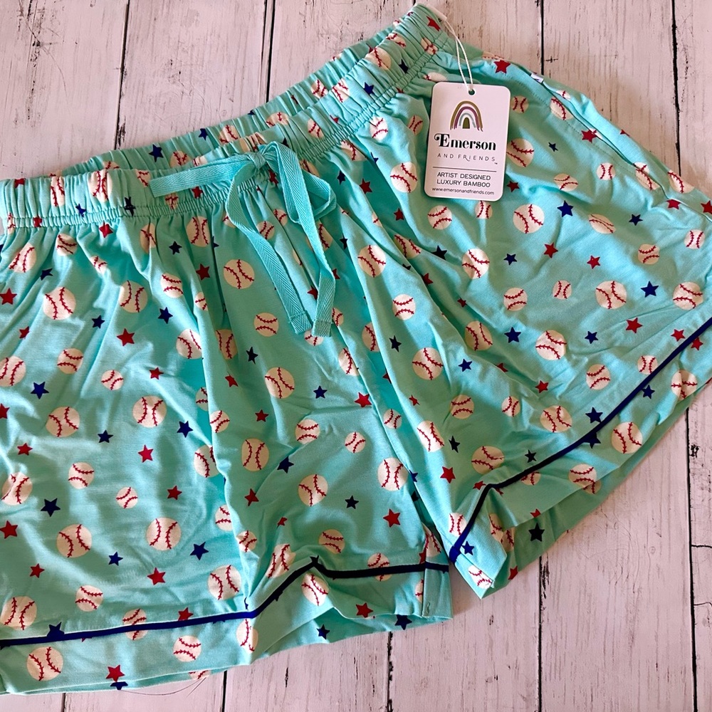 Emerson and Friends Bamboo Mom Pajama Shorts Baseball Print Size XS NWT